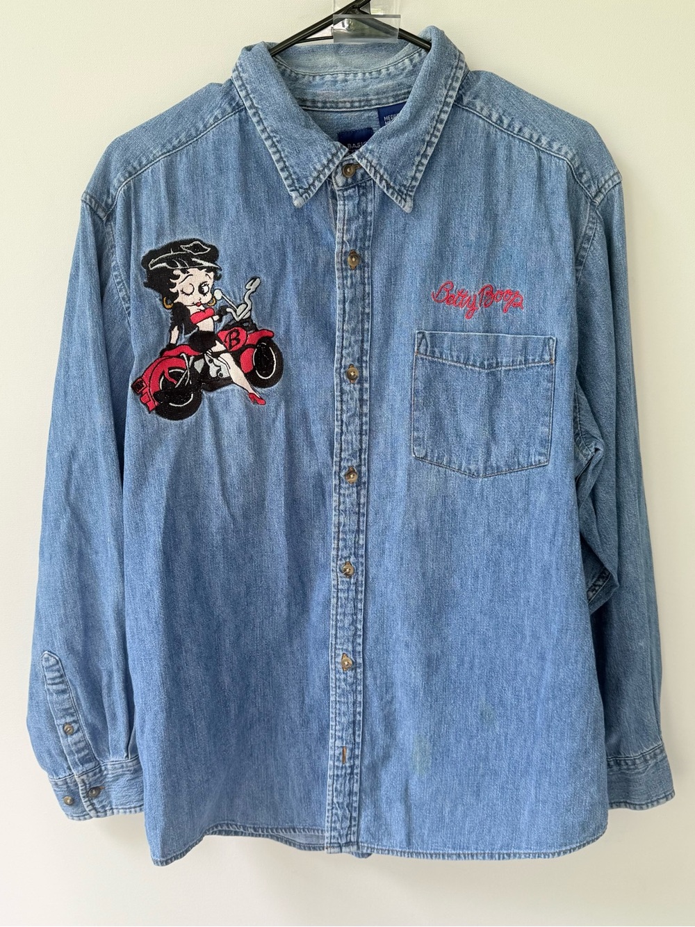 Betty Boop and Harley Davidson Blue Denim Button Down Shirt size medium